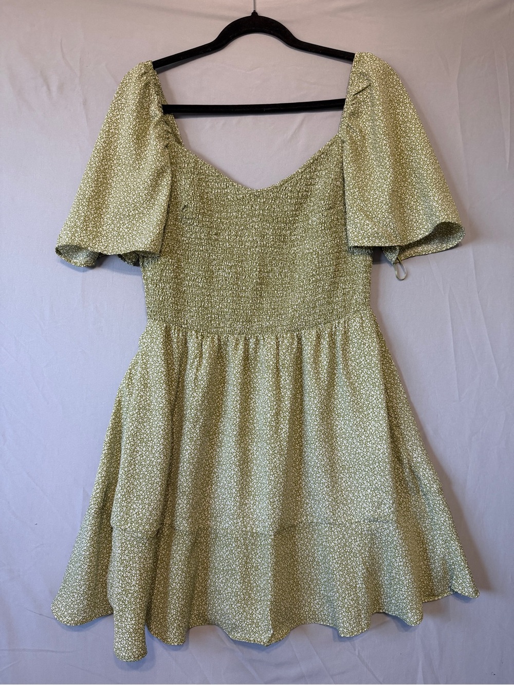 Abercrombie & Fitch Womens Smock Peasant Floral Dress Size L Green Tiered Lined